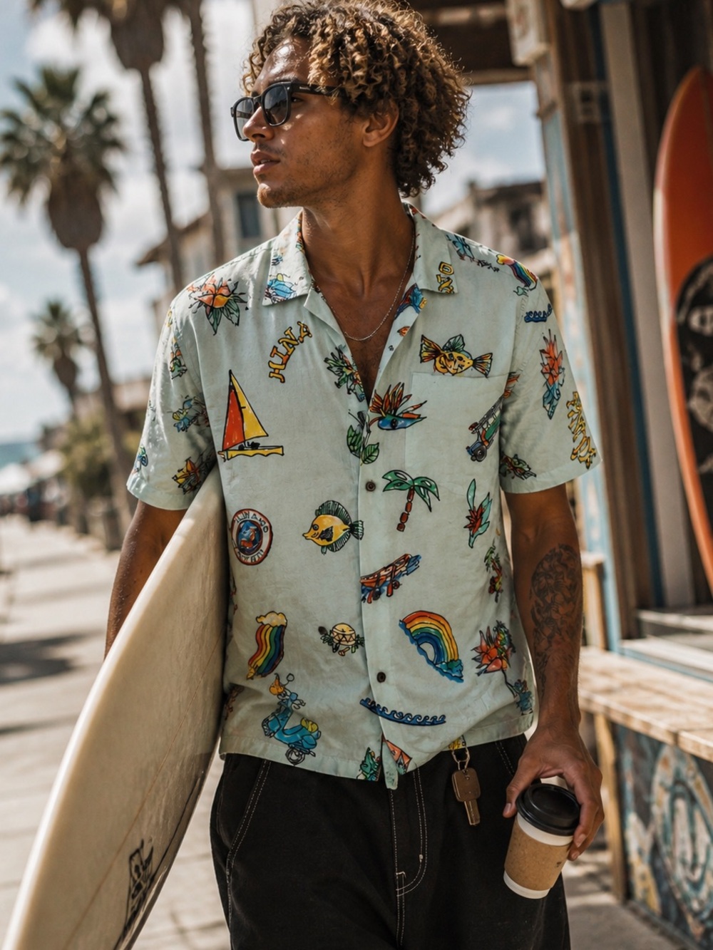 Men’s Hinano x Roark Tropical Hawaiian Button-Up Shirt, medium